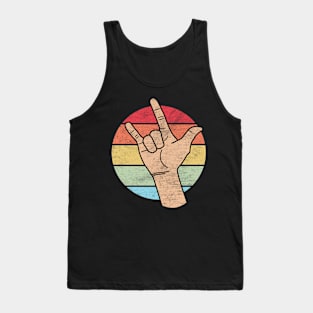 Deaf I Love You Sign Language Retro Groovy Deaf ASL Love Tank Top